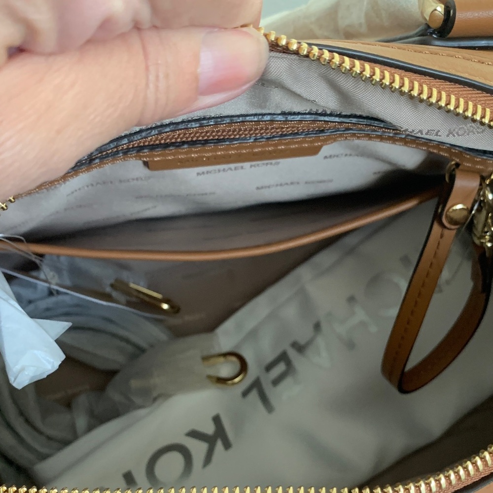 Michael Kors Brown Satchel with Gold Floral Details - Picture 7 of 16